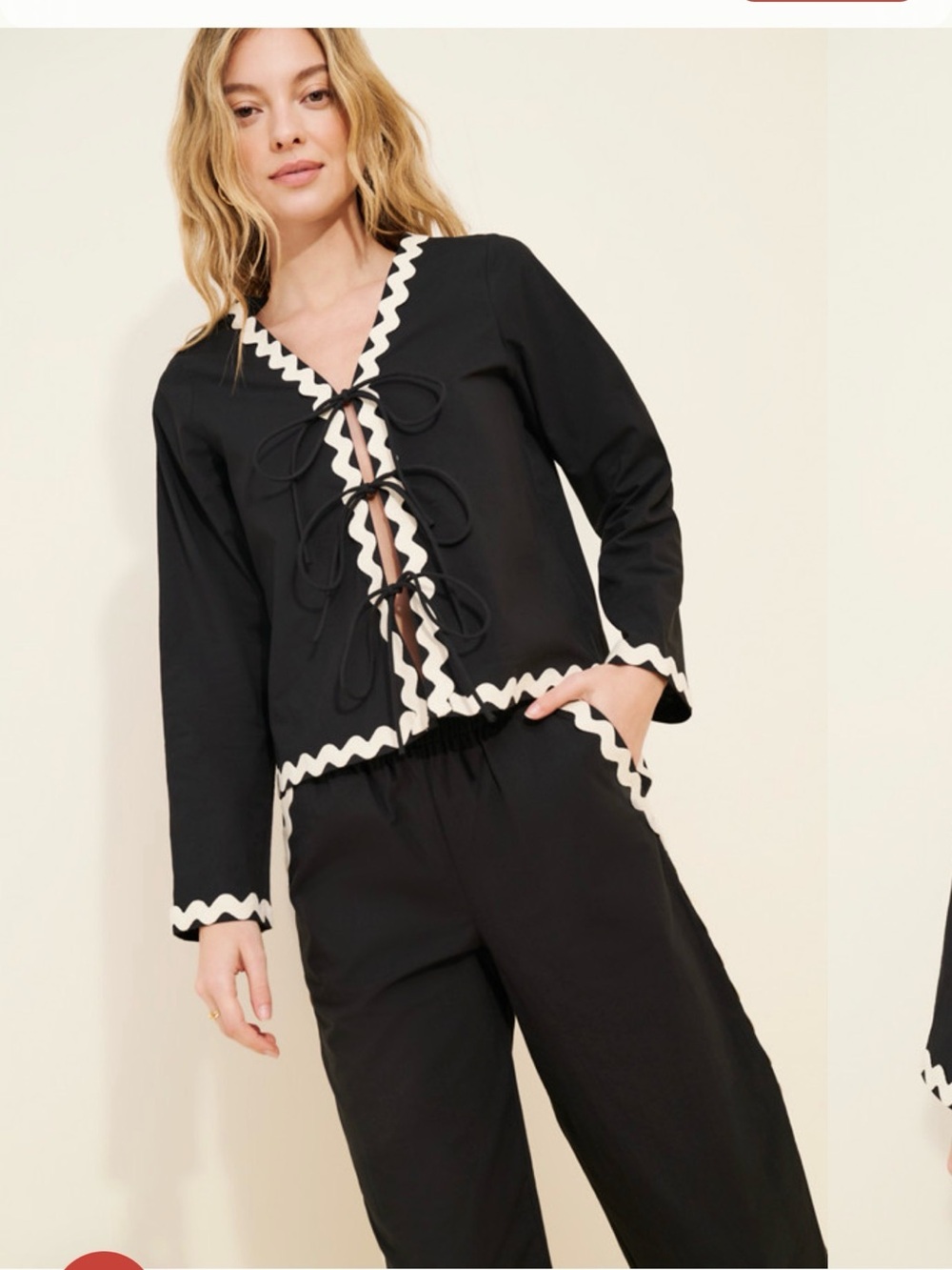 Résumé FeliciaRS Black & White Ric Rac Tie-Front Blouse Size 38